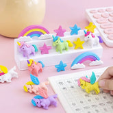3D Rainbow Unicorn Eraser Set
